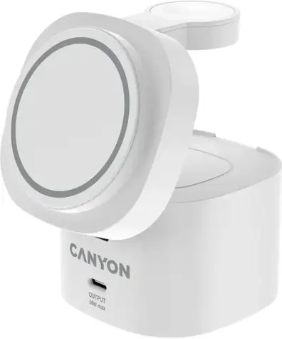 Canyon Bezdrátová nabíjecí stanice 4v1 bílá / Nabíjecí stanice / 30W / s adaptérem 65W
