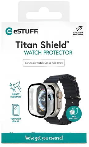 eSTUFF TitanShield pro Apple Watch Series 7/8 41 mm / Ochranné sklo / Temperované sklo / Full Cover