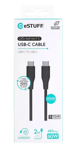 eSTUFF INFINITE (GRS) černá / Kabel / USB-C - USB-C / 2 m / 60 W PD
