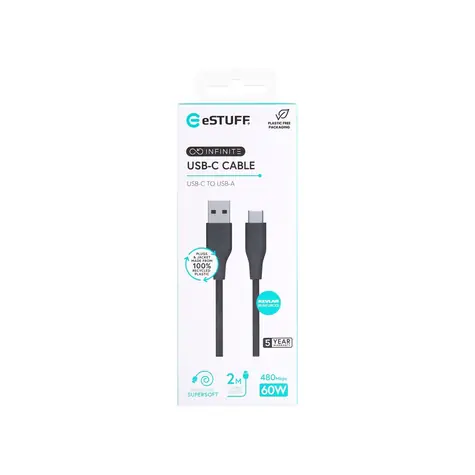 eSTUFF INFINITE (GRS) černá / Kabel / USB-C - USB-A / 2 m / 60 W PD