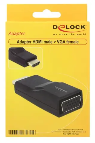 DeLock HDMI A - VGA (D-Sub15) černá / Adaptér / HDMI (M) - VGA (F) / max. 1920×1200 / bezšroubový