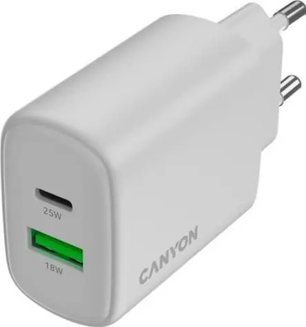 Canyon OnCharge 250 bílá / Nabíjecí adaptér / 25W / 1x PD / 1x QC