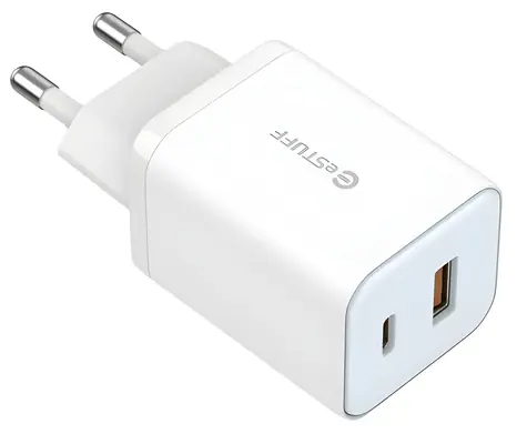 eSTUFF GaN nabíječka 65W bílá / Nabíječka / USB-C + USB-A / Power Delivery 65 W / GaN