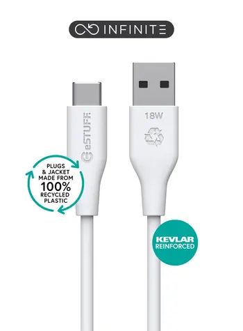 eSTUFF INFINITE (GRS) bílá / Kabel / USB-C - USB-A / 1 m / 60 W / GRS recyklovaný plast