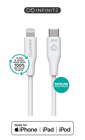 eSTUFF INFINITE (GRS) bílá (ES602170-BULK) / Lightning kabel / USB-C / 1 m / MFI