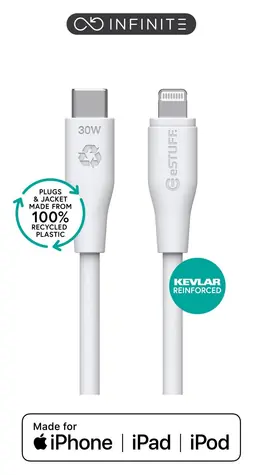 eSTUFF INFINITE (GRS) bílá / Kabel / USB-C - Lightning / 3 m / MFI