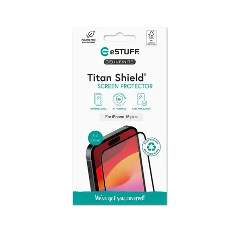 eSTUFF INFINITE Titan Shield Apple iPhone 15 Plus / Ochranné sklo / Temperované sklo / Plně nalepovací / 9H