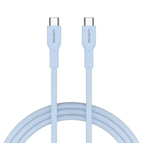 Canyon OnWire CCAP60CL modrá / Nabíjecí kabel / USB-C – USB-C / opletený / 60W PD / 480 Mbps / 1 m