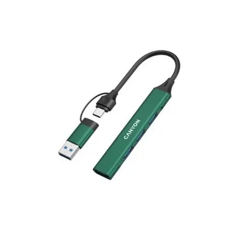 Canyon DS-02 zelená / USB hub / 4 porty / 3x USB 2.0 480 Mbps / 1x USB 3.0 5 Gbps / adaptér USB-C/USB-A