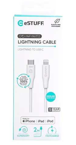 eSTUFF INFINITE (GRS) bílá / Kabel / Lightning - USB-C / MFI / 2 m