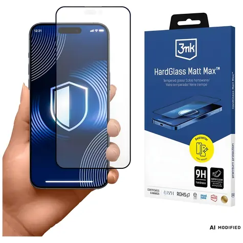 3mk HardGlass Matt Max černá / Tvrzené sklo / Apple iPhone 18 Pro Max / Matné / 9H