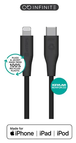 eSTUFF INFINITE (GRS) černá (ES602180-BULK) / Lightning kabel / USB-C / 1 m / MFI