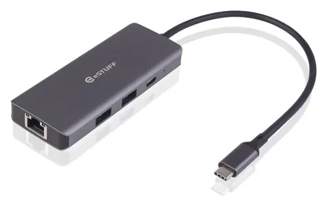 eSTUFF USB-C Hub 6 v 1 šedá / HDMI 4K60Hz / RJ-45 Gigabit / 2x USB-A 3.1 / USB-C PD 100W