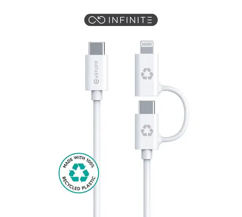 eSTUFF INFINITE Super Soft bílá / Kabel / 2v1 / USB-C - USB-C/Lightning / MFI / 1 m