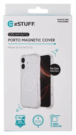 eSTUFF INFINITE PORTO Apple iPhone 12/13/14/15/16 průhledná / Pouzdro / MagSafe / Recyklovaný TPU (GRS)