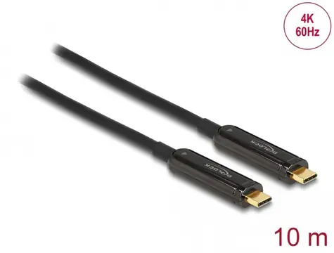 Delock Aktivní optický kabel USB-C 10 m černá / Kabel / 4K 60Hz / DisplayPort Alt Mode / USB 3.2 Gen 1