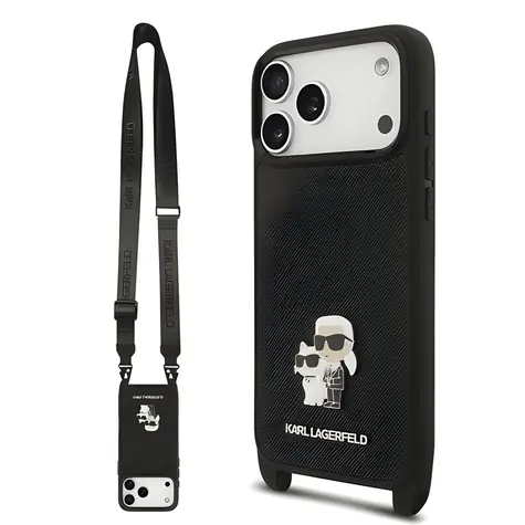 Karl Lagerfeld Saffiano Crossbody Popruh Karl and Choupette / Zadní kryt pro iPhone 18 Pro Max / Černá