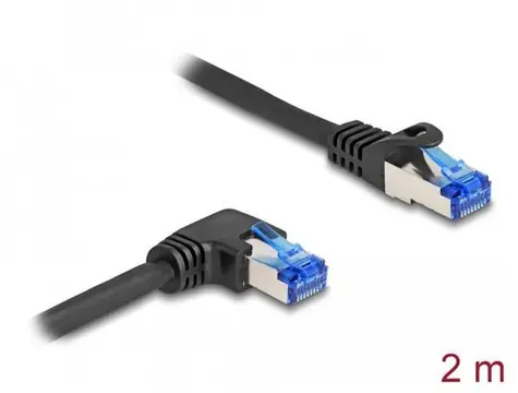 DeLock RJ45 (80223) / Patch kabel / Cat.6a S/FTP / 2 m / přímý - úhlový / černá