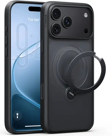 Torras Ostand Q3 Spin černá / Ochranné pouzdro / Apple iPhone 18 Pro / stojánek 360° / magnetický