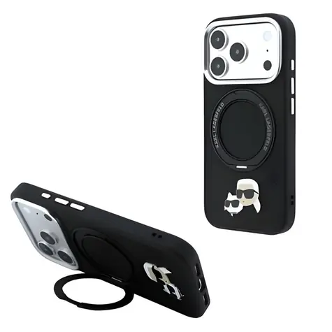 Karl Lagerfeld PU Grained K&CH Heads Ring Stand MagSafe černá / Zadní kryt / Apple iPhone 18 Pro Max