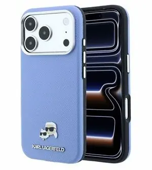 Karl Lagerfeld PU Grained Semi Wrap K&CH Heads iPhone 18 Pro modrá / Zadní kryt / MagSafe / iPhone 18 Pro