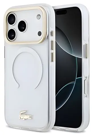Lacoste IML Shockproof Petit Pique Gold Logo transparentní / Kryt / MagSafe / iPhone 18 Pro