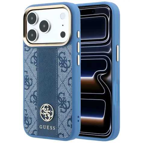 Guess 4G Stripe Round Classic Logo MagSafe modrá / Zadní kryt / iPhone 17 Pro, 18 Pro / MagSafe