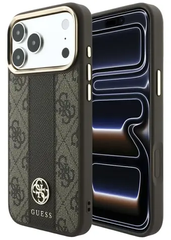 Guess 4G Stripe Round Classic Logo MagSafe hnědá / Zadní kryt / iPhone 17 Pro, 18 Pro / MagSafe