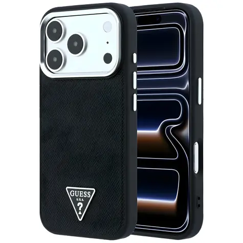 Guess Grained Triangle Logo MagSafe černá / Zadní kryt / MagSafe / iPhone 17 Pro Max i 18 Pro Max