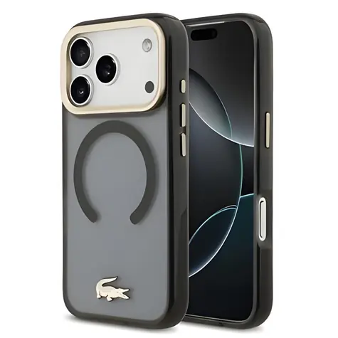 Lacoste IML Shockproof Petit Pique Gold Logo černá / Kryt / MagSafe / iPhone 18 Pro
