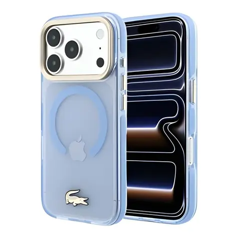 Lacoste IML Shockproof Petit Pique Gold Logo modrá / Kryt / MagSafe / iPhone 18 Pro Max