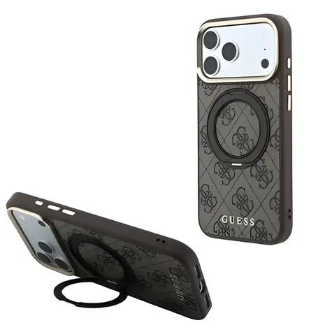 Guess PU 4G Ring Stand kryt iPhone 18 Pro Max hnědá / Zadní kryt / MagSafe / Apple iPhone 18 Pro Max