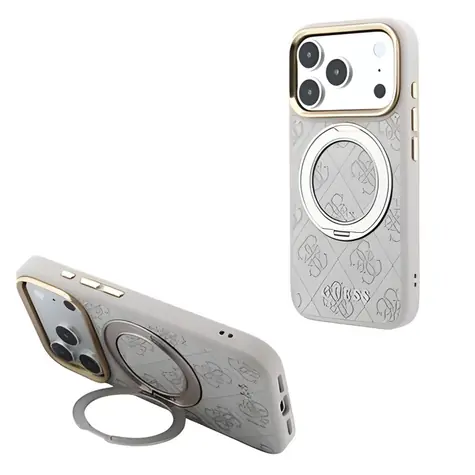 Guess PU 4G Ring Stand kryt iPhone 18 Pro růžová / Zadní kryt / MagSafe / Apple iPhone 18 Pro