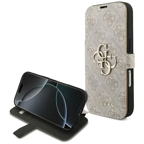 Guess Book 4G Metal Logo růžová / Knížkové pouzdro / pro iPhone 18 Pro a 17 Pro / kovové logo