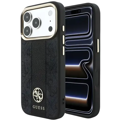 Guess 4G Stripe Round Classic Logo MagSafe černá / Zadní kryt / iPhone 17 Pro, 18 Pro / MagSafe