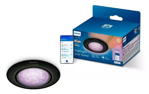 Philips WiZ bodové svítidlo GU10 černá / Bodové svítidlo / GU10 / RGB+CCT žárovka / Wi-Fi/Bluetooth / 5 W