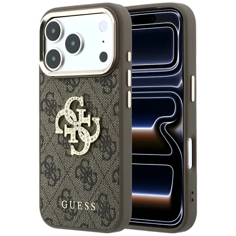 Guess 4G Big Strass Logo hnědá / Zadní kryt / iPhone 17 Pro Max/18 Pro Max