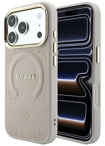 Guess Saffiano Peony & Ring růžová / Zadní kryt / MagSafe / iPhone 17 Pro, 18 Pro