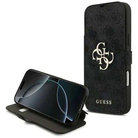 Guess Book 4G Metal Logo černá / Knížkové pouzdro / iPhone 18 Pro Max, 17 Pro Max / kovové logo
