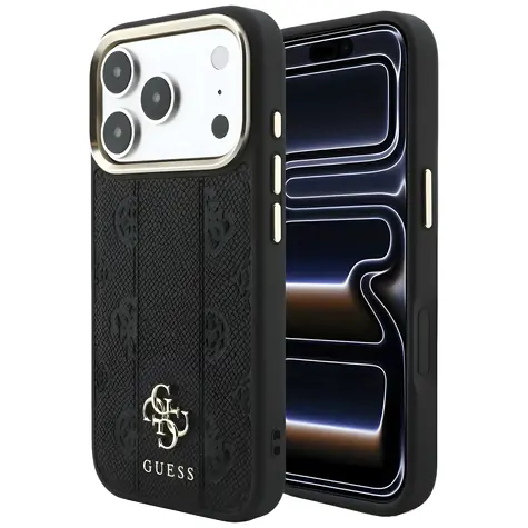 Guess Stripe Peony 4G Logo MagSafe černá / Zadní kryt / iPhone 17 Pro Max, 18 Pro Max / MagSafe