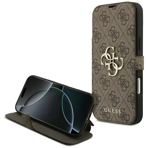 Guess Book 4G Metal Logo hnědá / Knížkové pouzdro / iPhone 18 Pro Max, 17 Pro Max / kovové logo