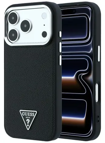 Guess Grained Triangle Logo MagSafe černá / Zadní kryt / MagSafe / iPhone 17 Pro i 18 Pro