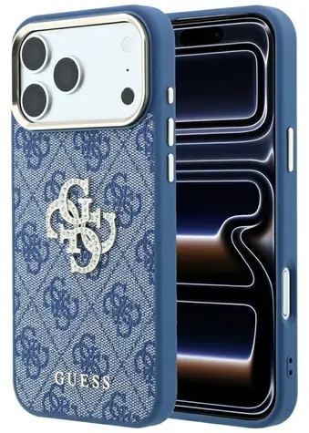 Guess 4G Big Strass Logo modrá / Zadní kryt / iPhone 18 Pro, 17 Pro