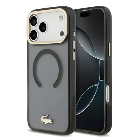 Lacoste IML Shockproof Petit Pique Gold Logo černá / Kryt / MagSafe / iPhone 18 Pro Max