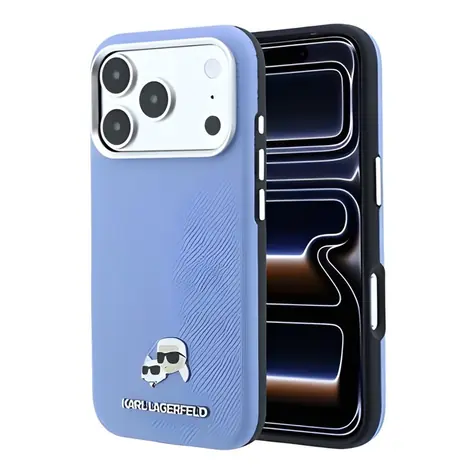 Karl Lagerfeld PU Grained Semi Wrap K&CH Heads iPhone 18 Pro Max modrá / Zadní kryt / MagSafe / iPhone 18 Pro Max