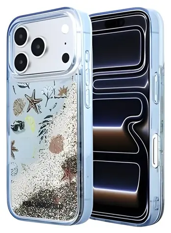 Karl Lagerfeld Liquid Glitter Beach modrá / Zadní kryt / Apple iPhone 18 Pro Max