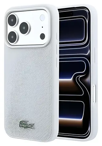 Lacoste MagSafe Kryt pro iPhone 18 Pro Max světle šedá / Kryt / PVC / Petit Pique vzor / Kovové logo