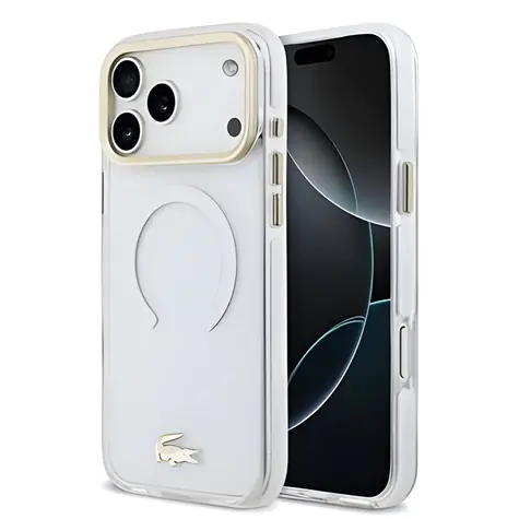 Lacoste IML Shockproof Petit Pique Gold Logo transparentní / Kryt / MagSafe / iPhone 18 Pro Max