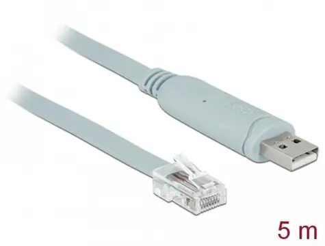 DeLock Adaptér USB 2.0 A (M) - RS-232 RJ45 (M) 5m šedá / Adaptér / Chipset FTDI FT232RL / Plug & Play