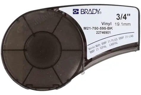 Brady Vinylová páska pro BMP21-PLUS, IDPAL, LABPAL / Páska do tiskárny štítků / bílá na černé / 19,05 mm x 6,4 m